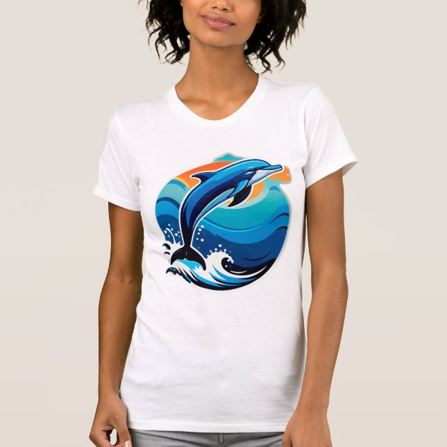 Camiseta Delfín Azul Saltando Sobre Olas del Océano (Anverso)