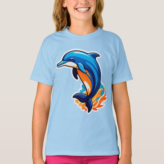 Camiseta Delfín Azul Saltando Sobre Olas del Océano (Anverso)