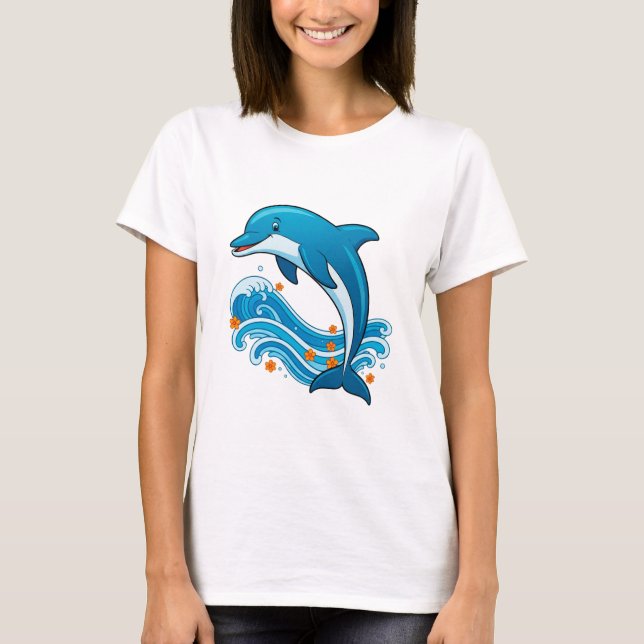 Camiseta Delfín Azul Saltando Sobre Olas del Océano (Anverso)
