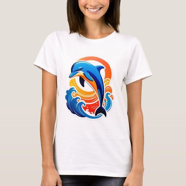 Camiseta Delfín Azul Saltando Sobre Olas del Océano (Anverso)
