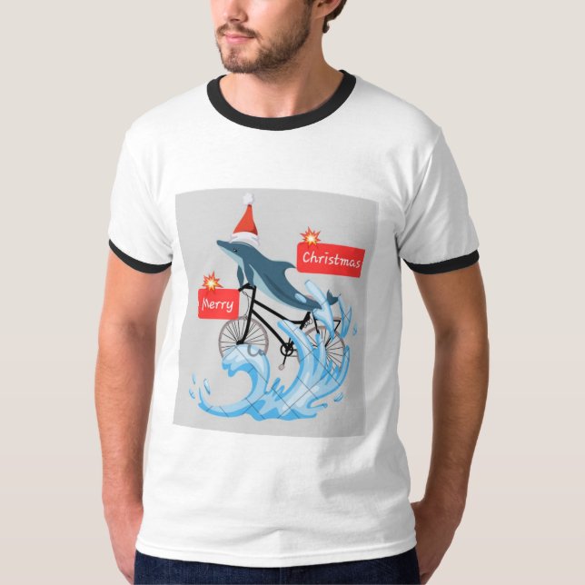 Camiseta Delfín caprichoso en bicicleta: Feliz Navidad Tee" (Anverso)
