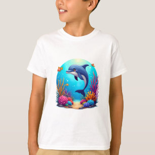 Camiseta Delfín Caprichoso en Vibrante Arrecife de Coral