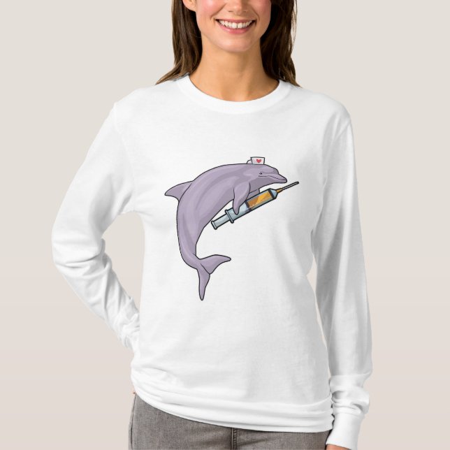 Camiseta Delfín como enfermera con jeringas (Anverso)