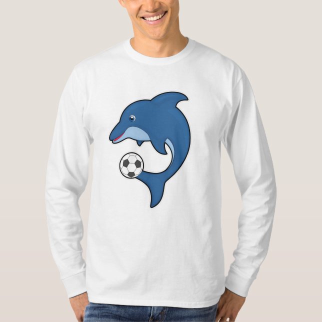 Camiseta Delfín como jugador de fútbol con pelota de fútbol (Anverso)