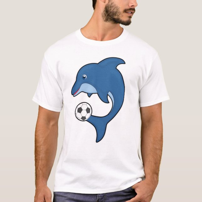 Camiseta Delfín como jugador de fútbol con pelota de fútbol (Anverso)