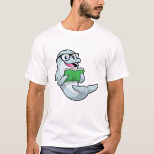 Camiseta Delfín como nerd con lentes y libro