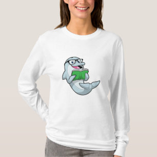 Camiseta Delfín como nerd con lentes y libro