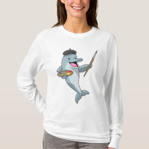Camiseta Delfín como pintador con pincel de pintura y color