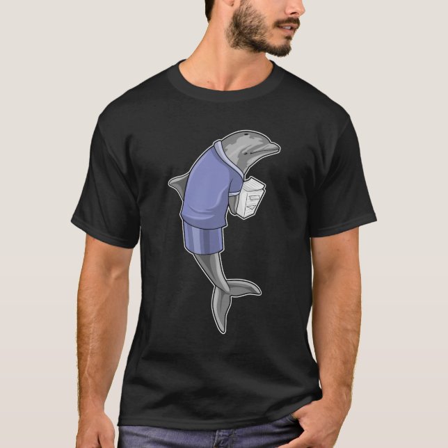 Camiseta Delfín como secretario con pila de papel (Anverso)