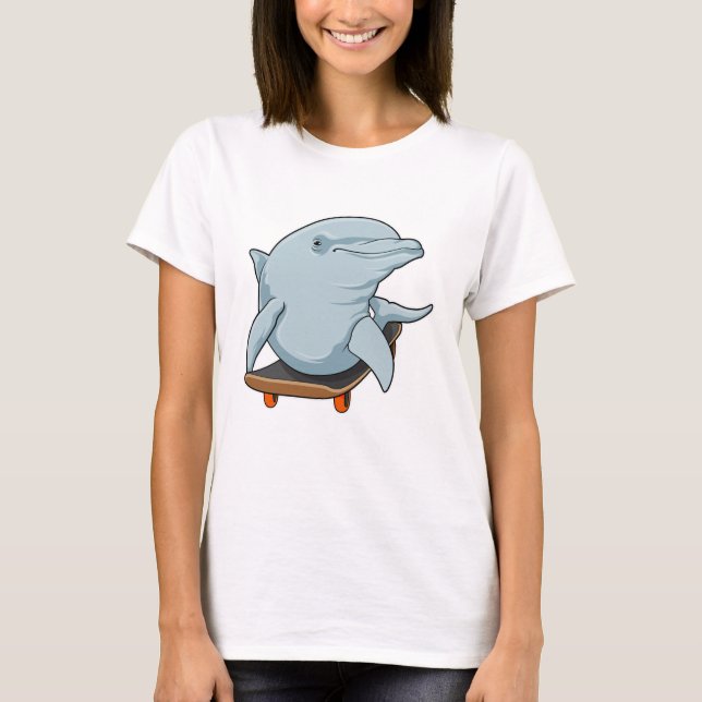 Camiseta Delfín como Skater con Skateboard (Anverso)