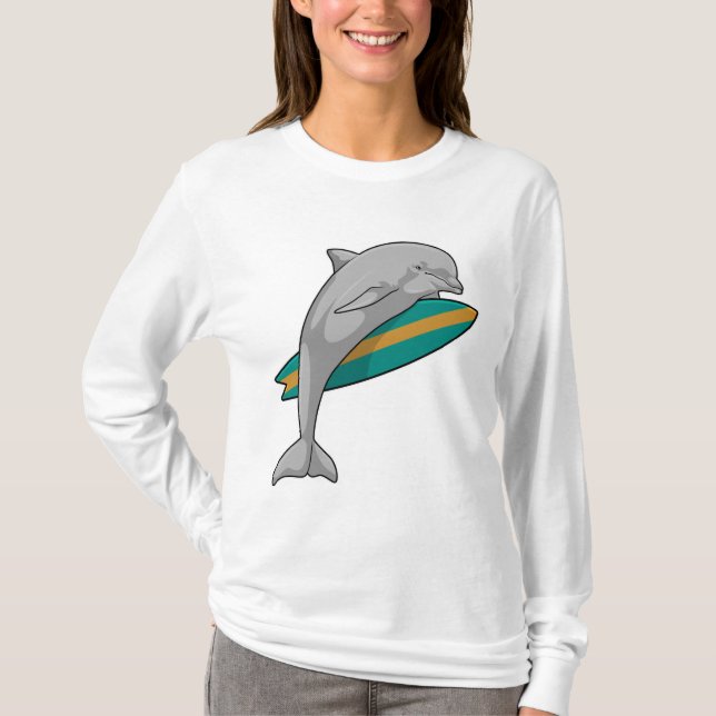 Camiseta Delfín como surfista con Surfboard (Anverso)