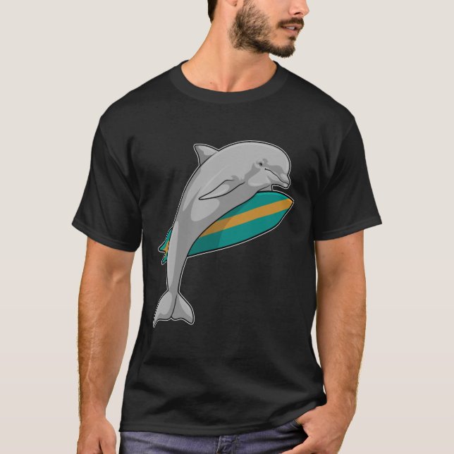 Camiseta Delfín como surfista con Surfboard (Anverso)
