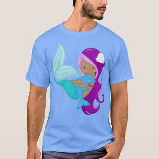 Camiseta Delfín de pelo morado de sirena afroamericana