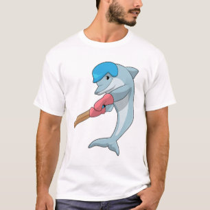 Camiseta Delfín en el críquet con bate de críquet