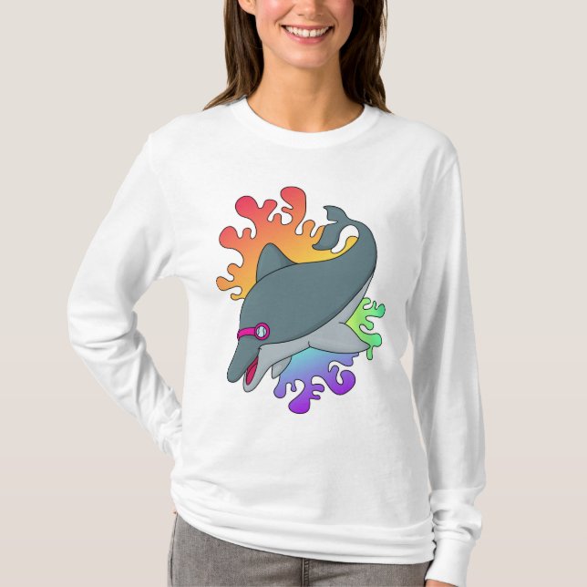 Camiseta Delfín en Natación con Gafas de Natación (Anverso)