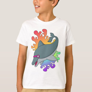 Camiseta Delfín en Natación con Gafas de Natación