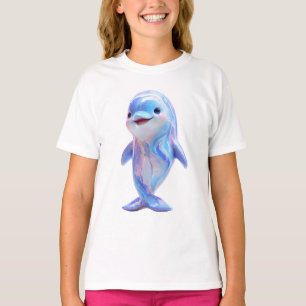 Camiseta Delfín Infantil Iridescente Cósmico Marmoleado
