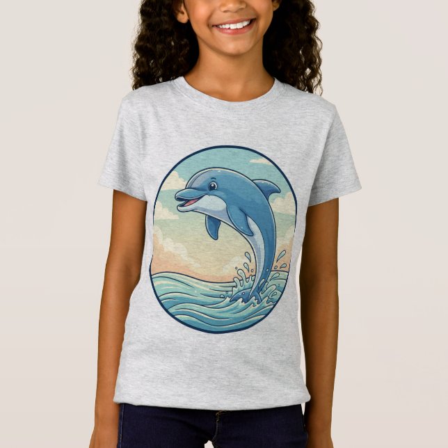 Camiseta Delfín Juguetón Saltando Sobre las Olas (Anverso)