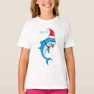 Camiseta Delfín lindo con personalizado de Santa hat