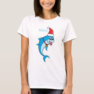 Camiseta Delfín lindo con sombrero de Santa dibujo animado