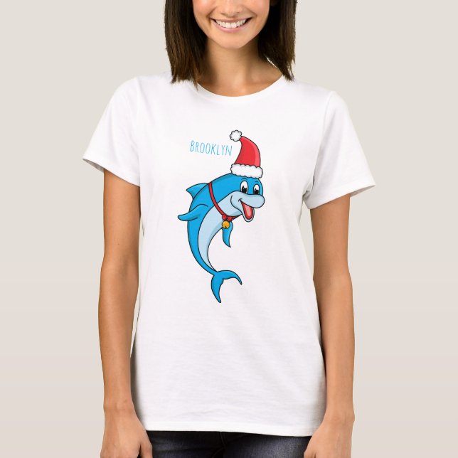 Camiseta Delfín lindo con sombrero de Santa dibujo animado (Anverso)