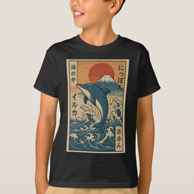 Camiseta Delfín montando olas vintage (Anverso)