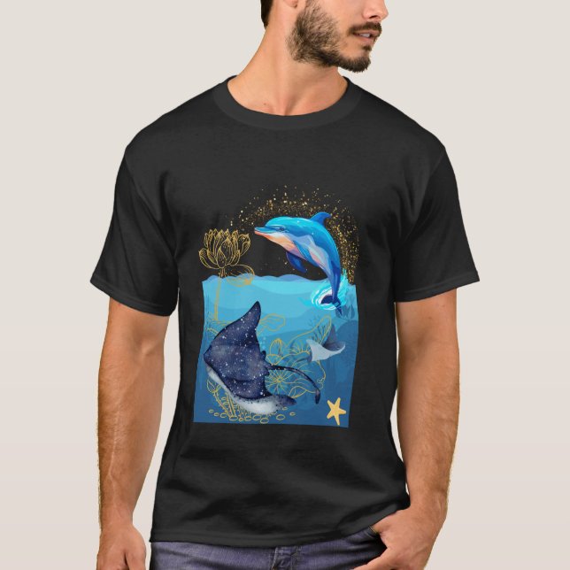 Camiseta Delfín y raya con flor de loto (Anverso)