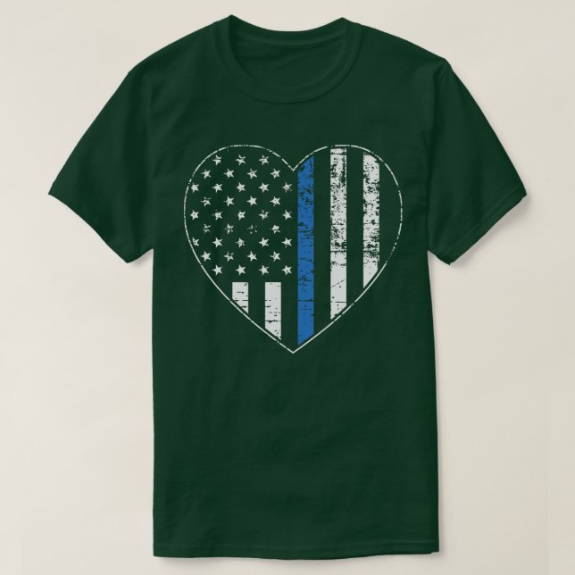 Camiseta Delgada Línea Azul angustiada Corazón de Bandera A (Diseño del anverso)