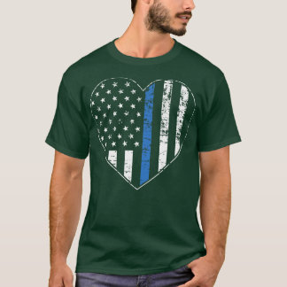 Camiseta Delgada Línea Azul angustiada Corazón de Bandera A