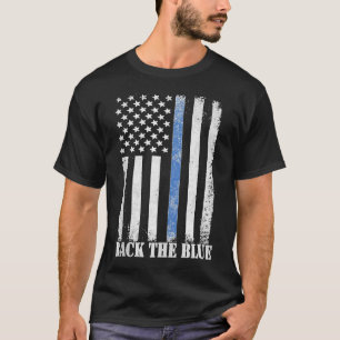 Camiseta Delgada línea azul en la espalda de la policía de 