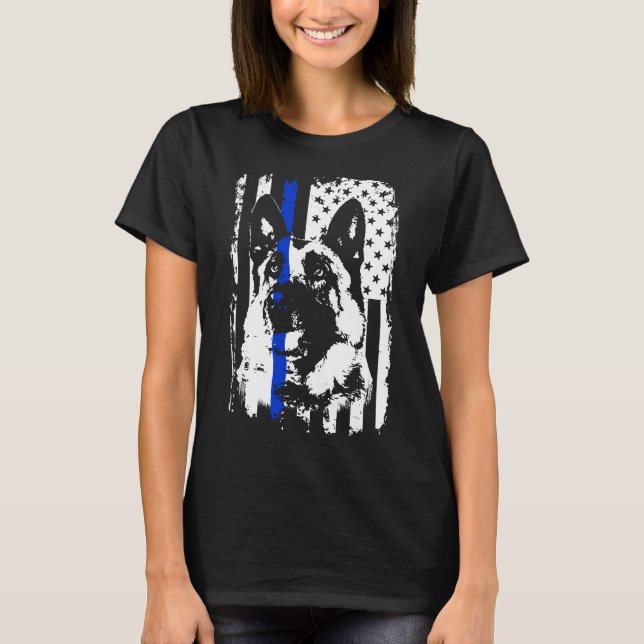 Camiseta Delgada Línea Azul K9 Pastor de Policía Alemán (Anverso)