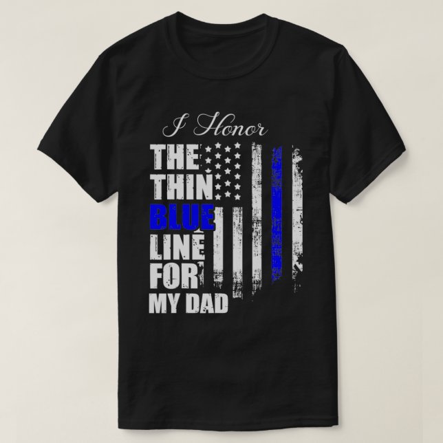 Camiseta Delgada Línea Azul La Bandera De La Policía En La  (Diseño del anverso)