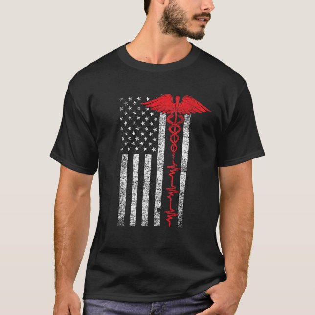 Camiseta Delgada Línea Roja Estados Unidos Bandera Heartbea (Anverso)