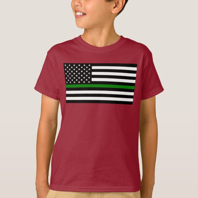 Camiseta Delgada Línea Verde Ejército y Veteranos Bandera E (Anverso)