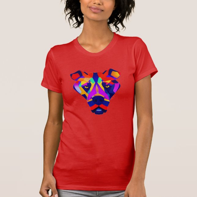 Camiseta delgada roja de las mujeres del perro de  (Anverso)