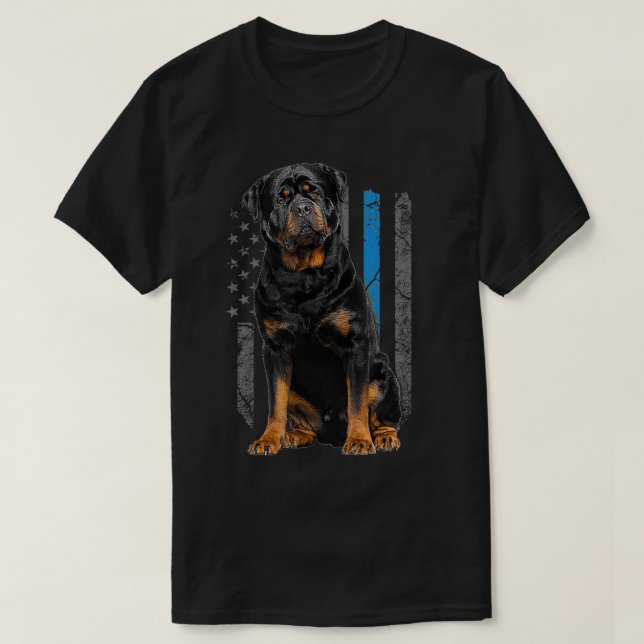 Camiseta Delgado Línea Azul Bandera Americana Rottweiler Pe (Diseño del anverso)