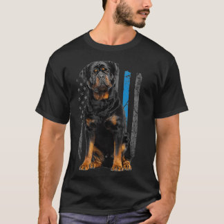 Camiseta Delgado Línea Azul Bandera Americana Rottweiler Pe