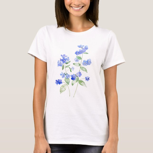 Camiseta delicado azul flores de Brunnera acuarela (Anverso)