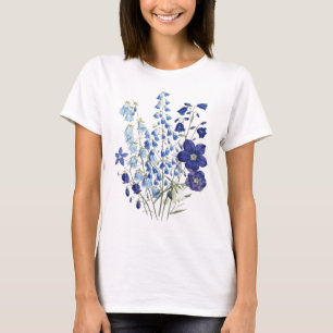 Camiseta Delicado dibujo botánico de flores silvestres azul