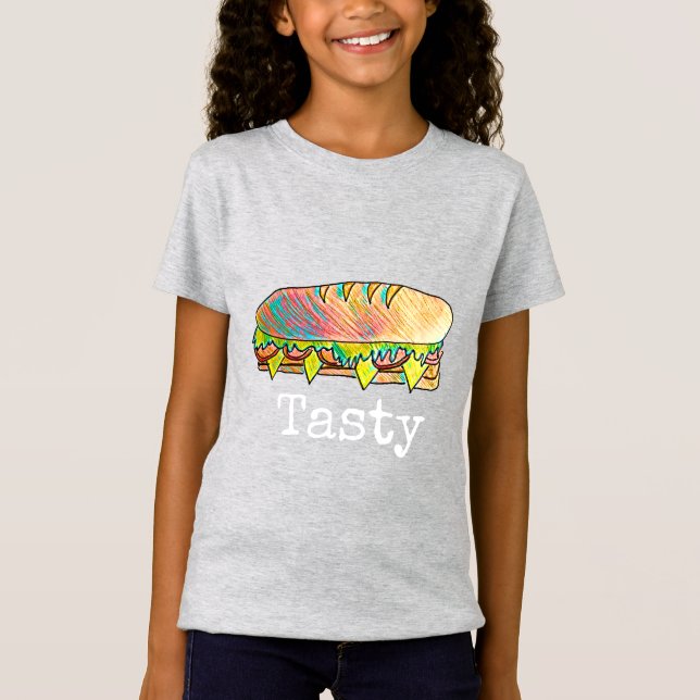 Camiseta Delicioso sub sandwich lindo arte de comida (Anverso)