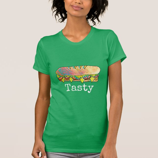 Camiseta Delicioso sub sandwich lindo arte de comida (Anverso)