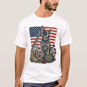 Camiseta Delineado Vintage Memorial Patriótico Blue Heeler 