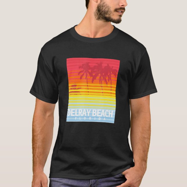 Camiseta Delray Beach Florida Retro Sunset Palm Trees (Anverso)