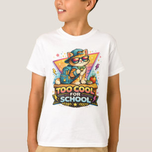 Camiseta Demasiado Cool Para la Escuela Gato Retro