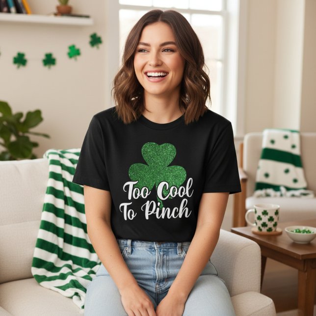 Camiseta Demasiado Guay Para Ppulsar El Día Del Purpurina S (Too Cool To Pinch Glitter Shamrock St Patrick's Day T-Shirt)