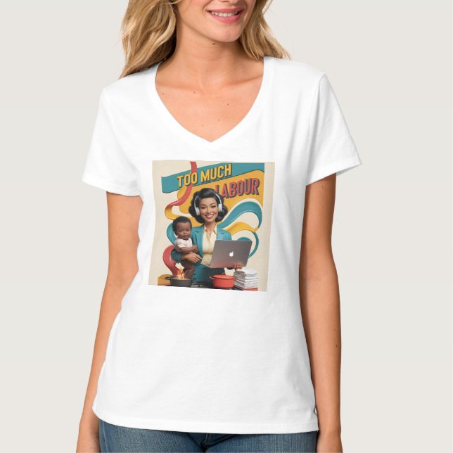 Camiseta Demasiado trabajo — Ilustracion retro femenino (Anverso)