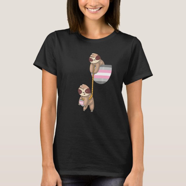 Camiseta Demi Girl Sloth Playing Rope Demigirl Flag Demigir (Anverso)