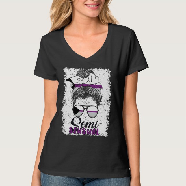 Camiseta Demisexual Joke Messy Bun Lady Demisexual Flag (Anverso)