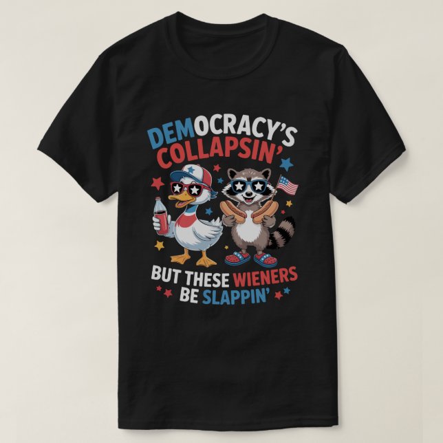 Camiseta Democracia Divertida Colapsa Salchicha Golpeando 4 (Diseño del anverso)