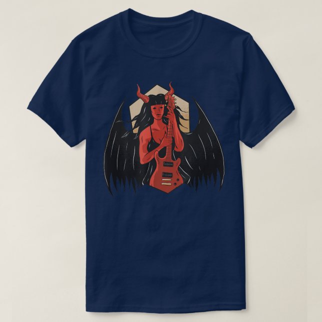 Camiseta Demon Hell Lucifer Devil Evil Underworld Guitar Mu (Diseño del anverso)